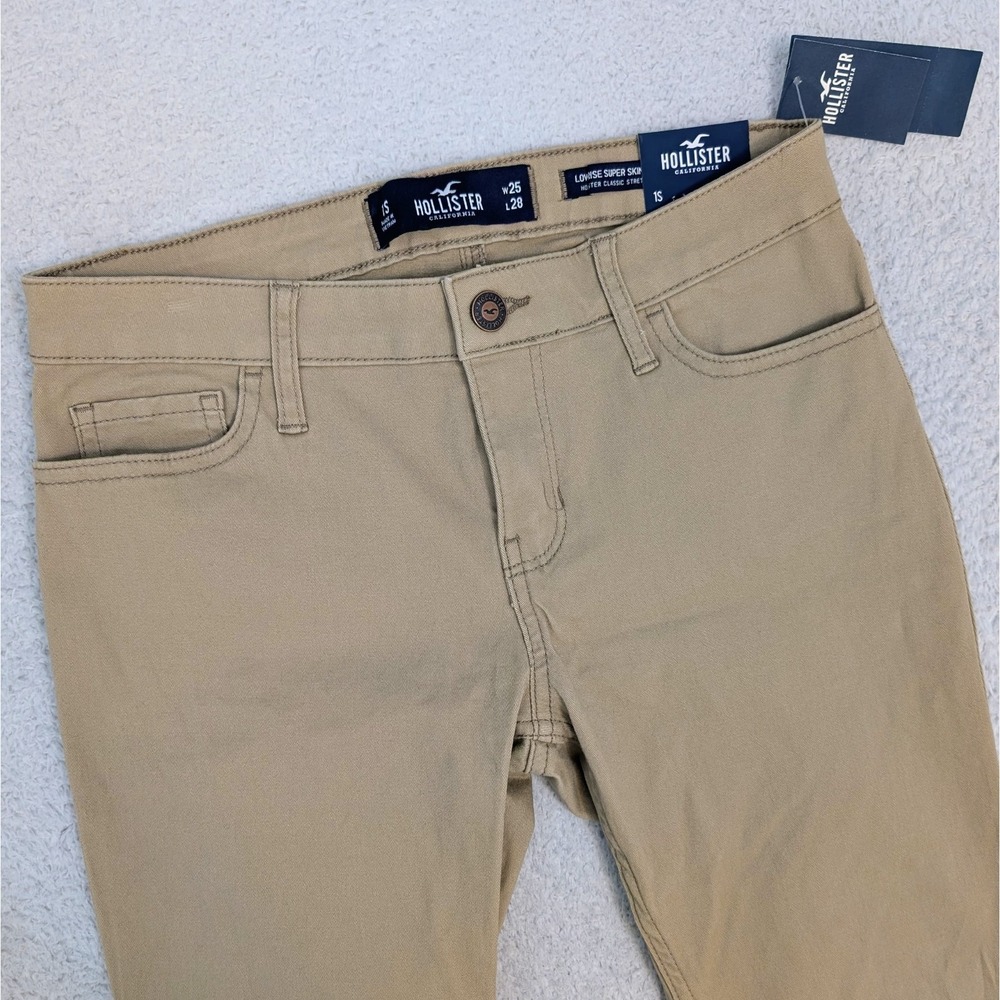 NEW Hollister Women's 1s 25X28 Low Rise Super Skinny Classic Stretch Beige Jeans